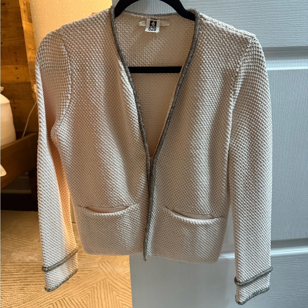 MAJE Women's Cream Knit Zip-Front Sweater Jacket